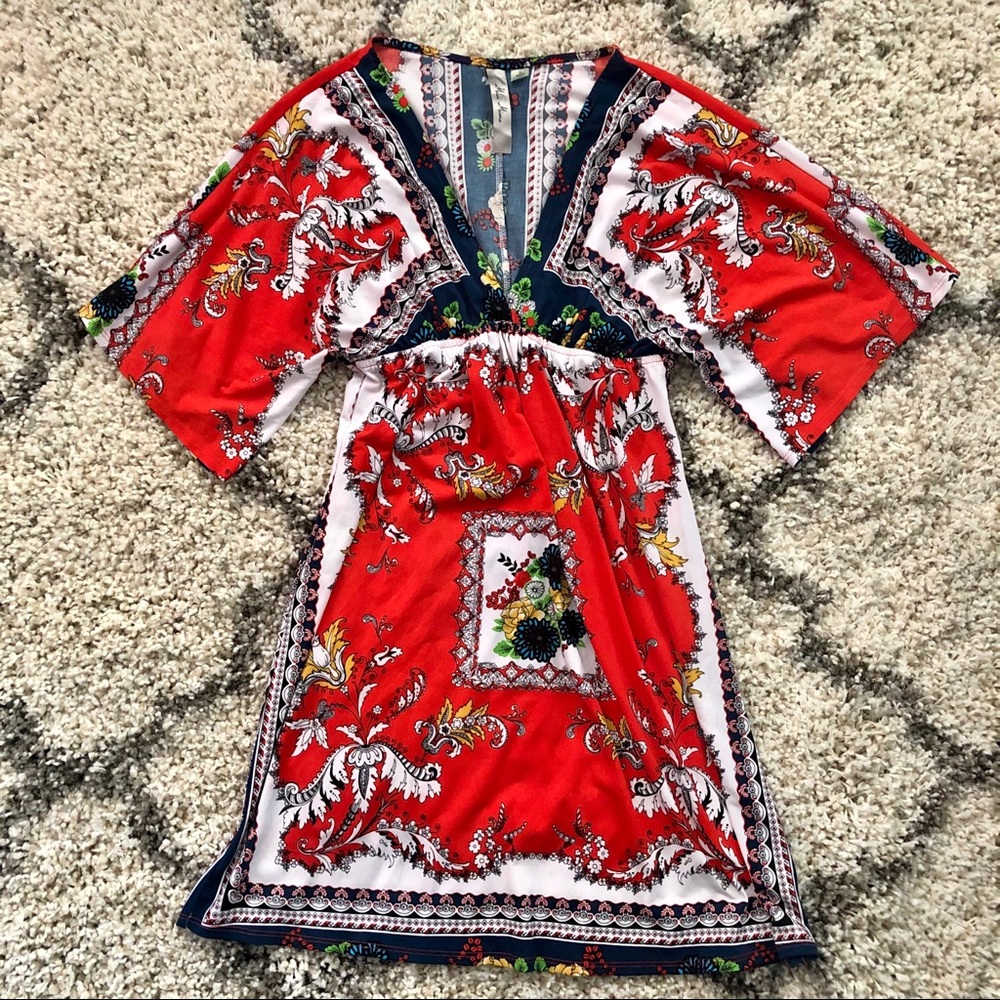 Boho Mediterranean Low Cut Mini Dress